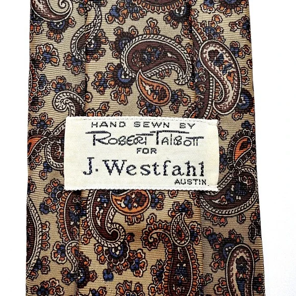 Vintage Robert Talbott Tie Mens Classic Silk Paisley Brown Blue‎ Hand Sewn 90s - Picture 3 of 8